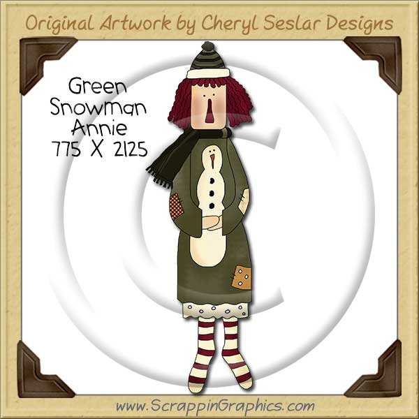Green Snowman Annie Single Clip Art Graphic Download - Click Image to Close