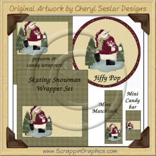 Skating Snowman Wrapper Set Printable Craft Collection Graphics