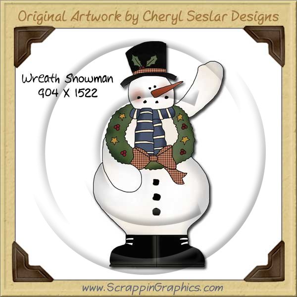 Wreath Snowman Single Graphics Clip Art Download - Click Image to Close