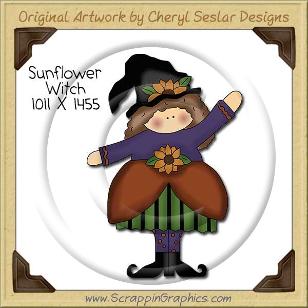 Sunflower Witch Single Clip Art Graphic Download - Click Image to Close