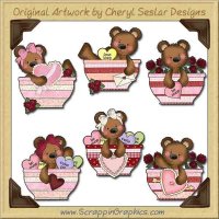 Raggedy Bears Valentine Bowls Graphics Clip Art Download