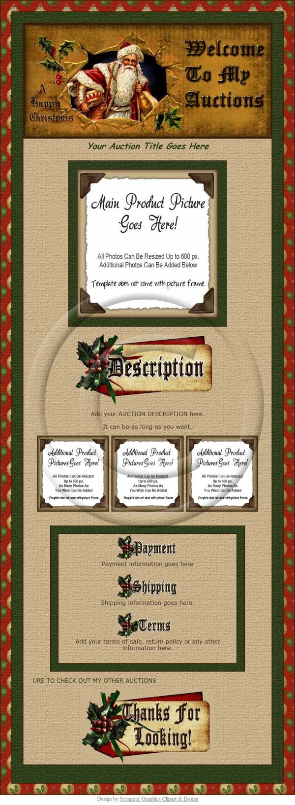 Vintage Santa & Holly Auction Template - Click Image to Close
