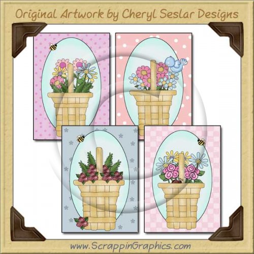 Flower Basket Card Sampler Collection Printable Craft Download