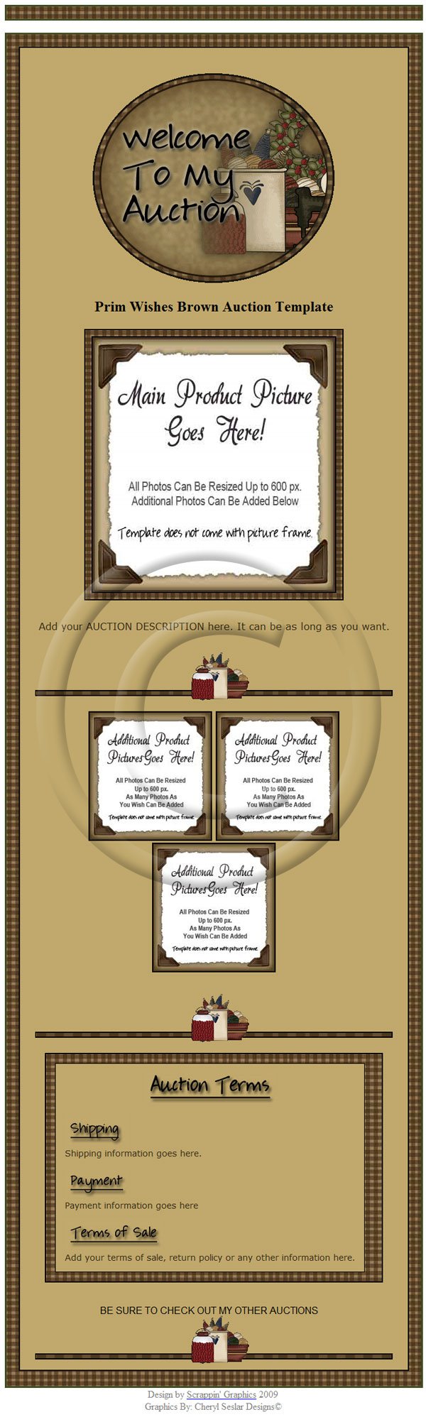 Prim Wishes Brown Auction Template - Click Image to Close