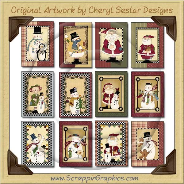 Folk Art Winter Cards Sampler Printable Craft Download - Click Image to Close