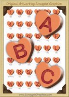 3D Orange Conversation Hearts Letters & Numbers Clip Art Graphics