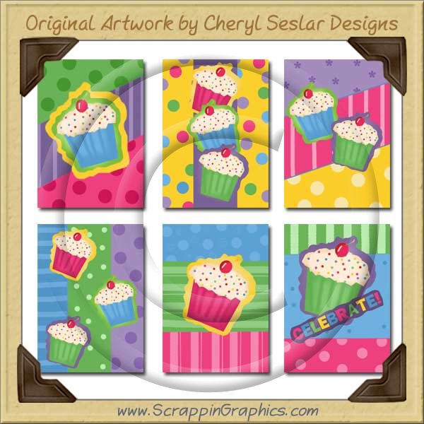 Bright Cupcake Cards Collection Printable Craft Download - Click Image to Close