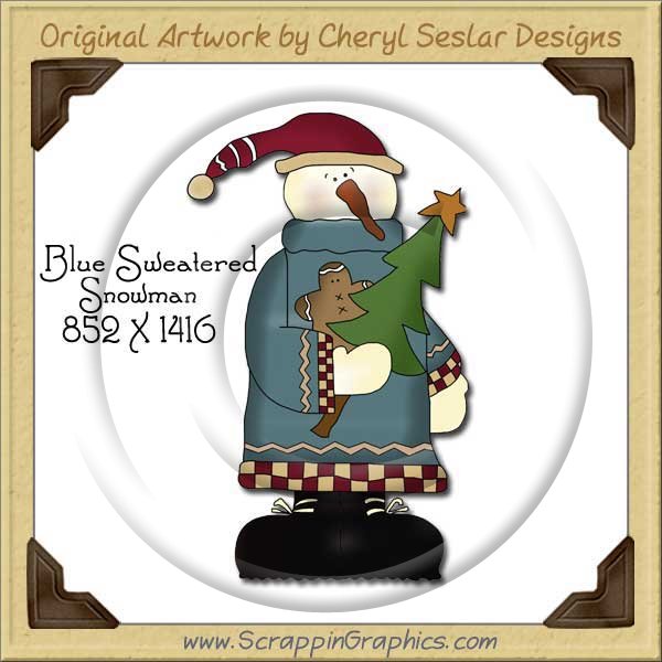 Blue Sweater Snowman Single Graphics Clip Art Download - Click Image to Close