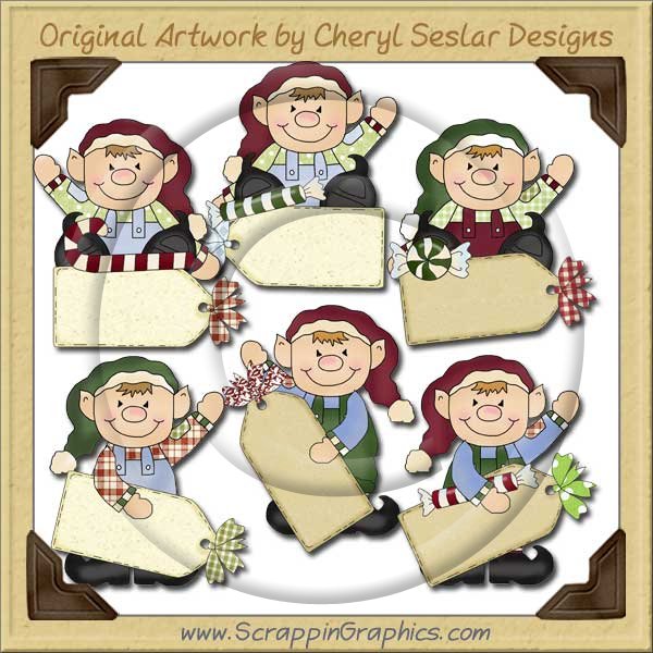 Little Elf Christmas Tags Clip Art Download - Click Image to Close