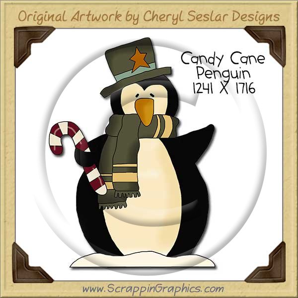 Candy Cane Penguin Single Clip Art Graphic Download - Click Image to Close