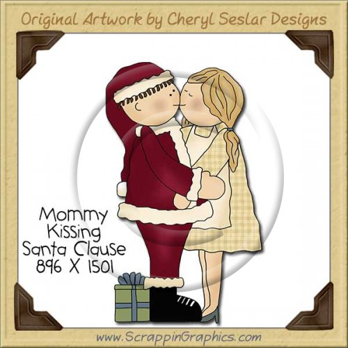 Mommy Kissing Santa Claus Single Clip Art Graphic Download