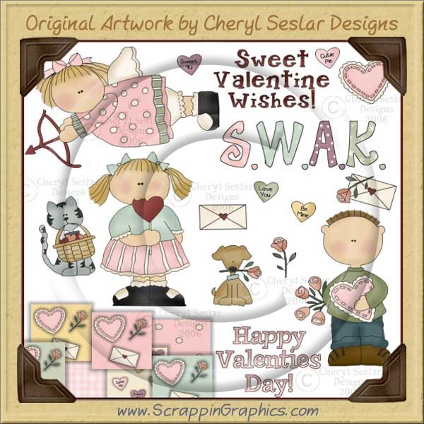 Sweet Valentine Wishes Clip Art & Printable Craft Graphics Collection - Click Image to Close