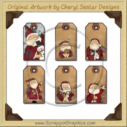 Folk Art Santa Tags Collection Printable Craft Download