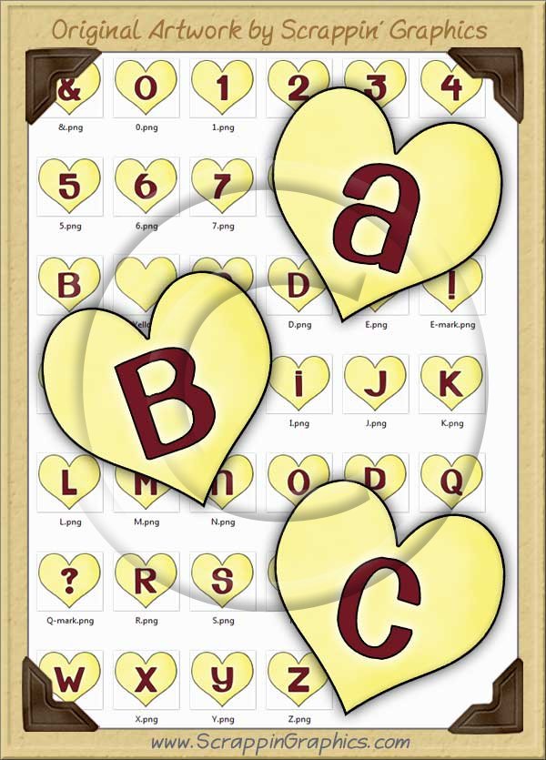 Yellow Candy Hearts Letters & Numbers Clip Art Graphics - Click Image to Close