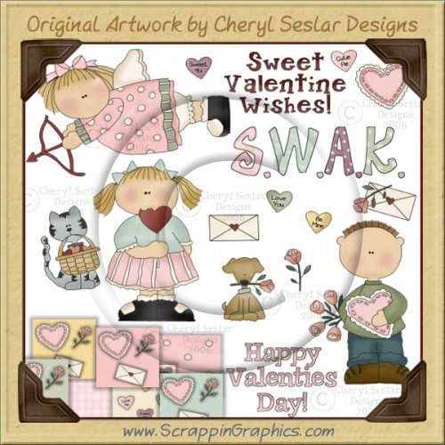 Sweet Valentine Wishes Clip Art & Printable Craft Graphics Collection