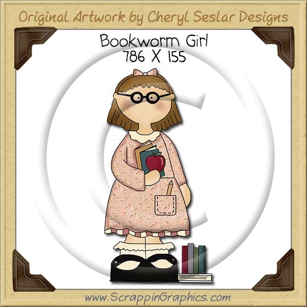 Bookworm Girl Single Clip Art Graphic Download - Click Image to Close