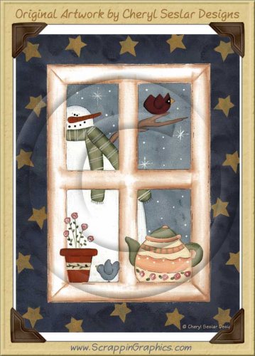 Snowman Window Print Art