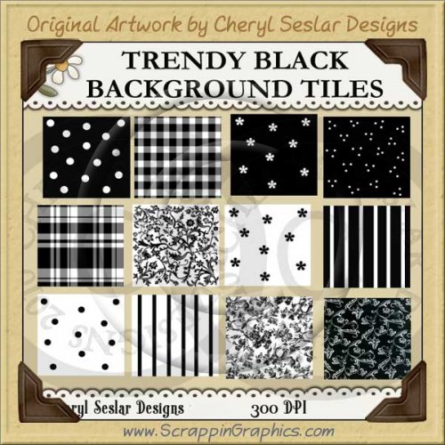 Trendy Black Background Tiles Clip Art Graphics