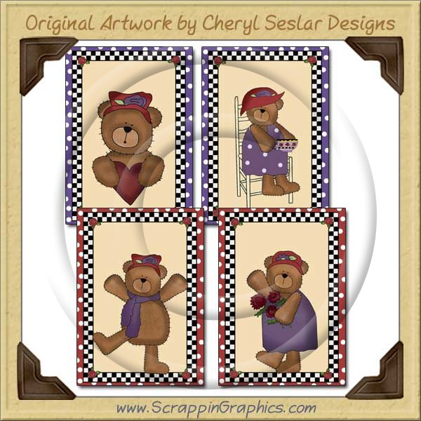 Red Hat Bear Sampler Card Collection Printable Craft Download - Click Image to Close