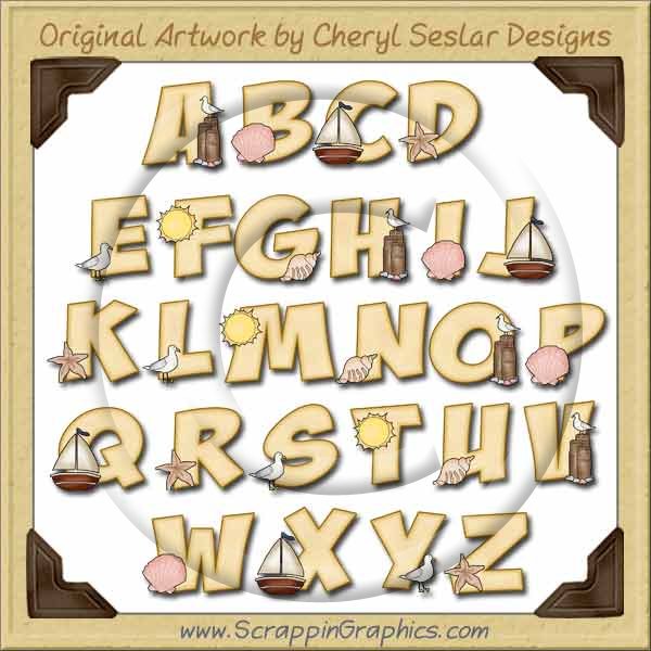 At The Beach Alphabet & Numbers Clip Art Graphics - Click Image to Close