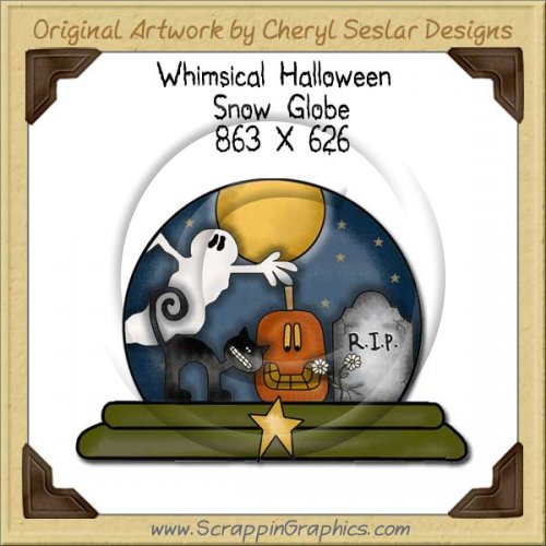 Whimsical Halloween Snow Globe Single Graphics Clip Art Download
