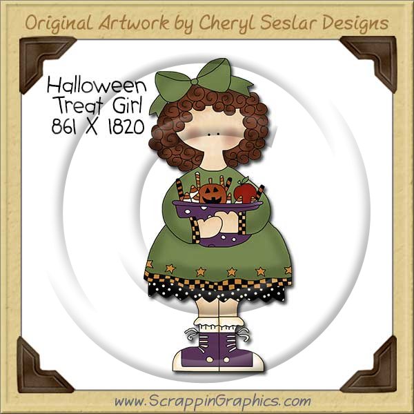 Halloween Treat Girl Single Clip Art Graphic Download - Click Image to Close