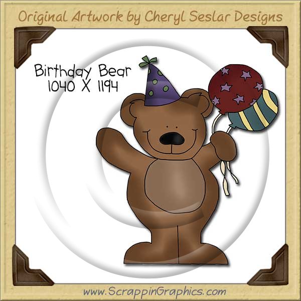 Birthday Bear Single Clip Art Graphic Download - Click Image to Close