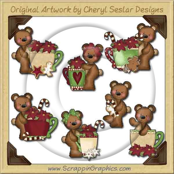 Raggedy Bears Christmas Cups Graphics Clip Art Download - Click Image to Close