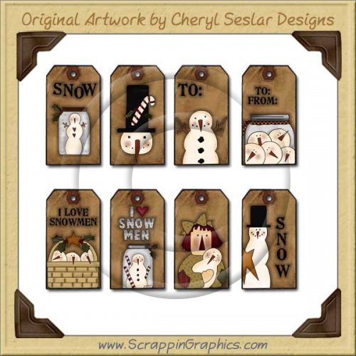 Prim Snowman Tags Collection Printable Craft Download