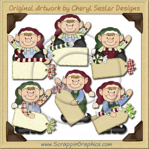 Little Elf Christmas Tags Clip Art Download