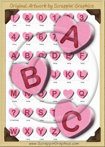 3D Pink Conversation Hearts Letters & Numbers Clip Art Graphics