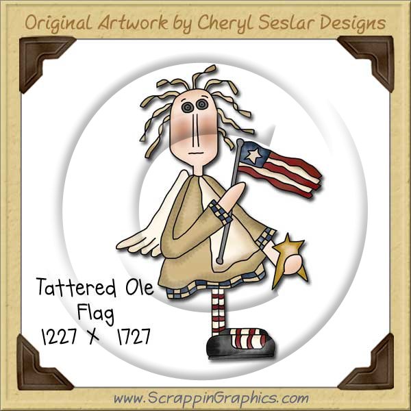Tattered Ole Flag Single Graphics Clip Art Download - Click Image to Close