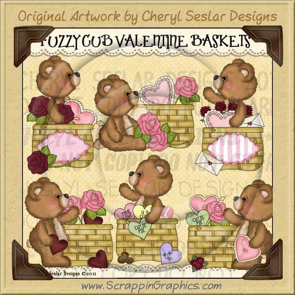 Fuzzy Cub Valentine Baskets Limited Pro Clip Art Graphics - Click Image to Close