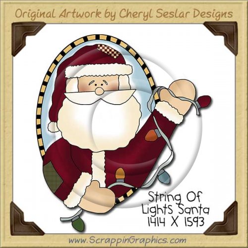 String Of Lights Santa Single Clip Art Graphic Download