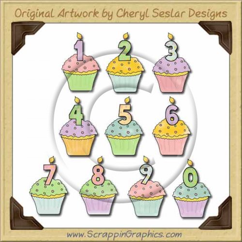 Reseller - Birthday Cupcakes Graphics Clip Art Download