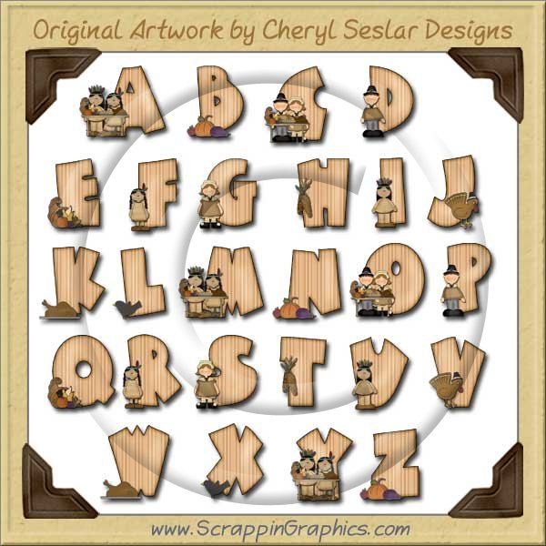 Thanksgiving Friends Alphabet & Numbers Clip Art Download - Click Image to Close