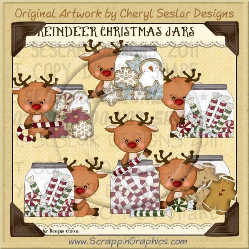 Reindeer Christmas Jars Limited Pro Clip Art Graphics
