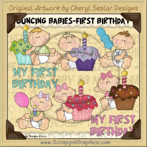 Bouncing Baby First Birthday Limited Pro Clip Art Graphics