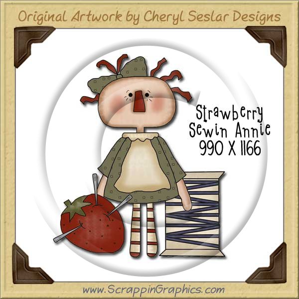 Strawberry Sewin' Annie Single Graphics Clip Art Download - Click Image to Close