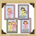 Raincoat Girls Sampler Card Collection Printable Craft Download