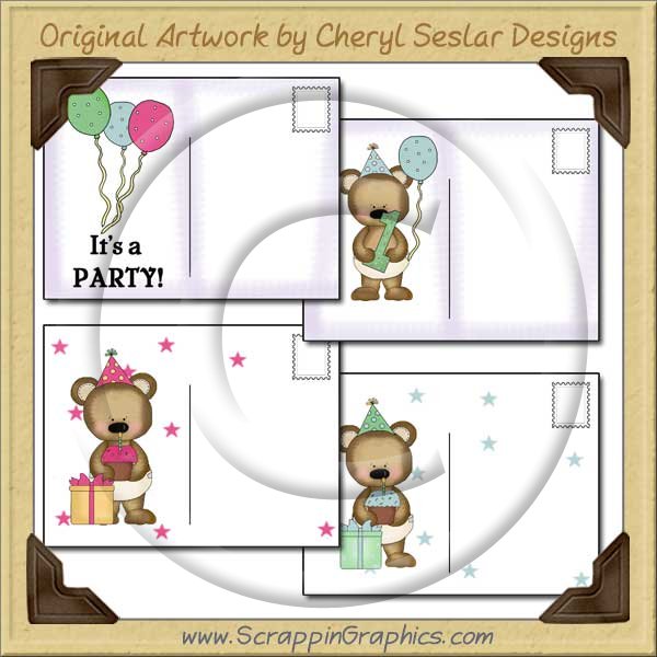 Baby Bear Birthday Postcard Collection Printable Craft Download - Click Image to Close