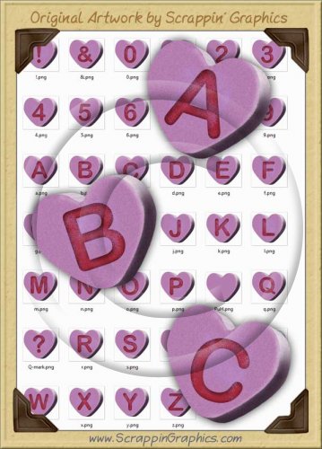 3D Purple Conversation Hearts Letters & Numbers Clip Art Graphics