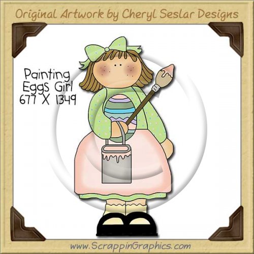 Painting Eggs Girl Single Clip Art Graphic Download