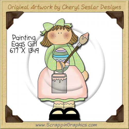 Painting Eggs Girl Single Clip Art Graphic Download