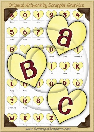 Yellow Candy Hearts Letters & Numbers Clip Art Graphics