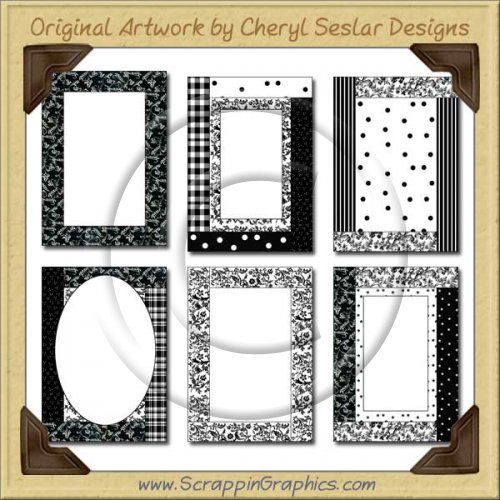 Trendy Black Card Frames Collection Printable Craft Download