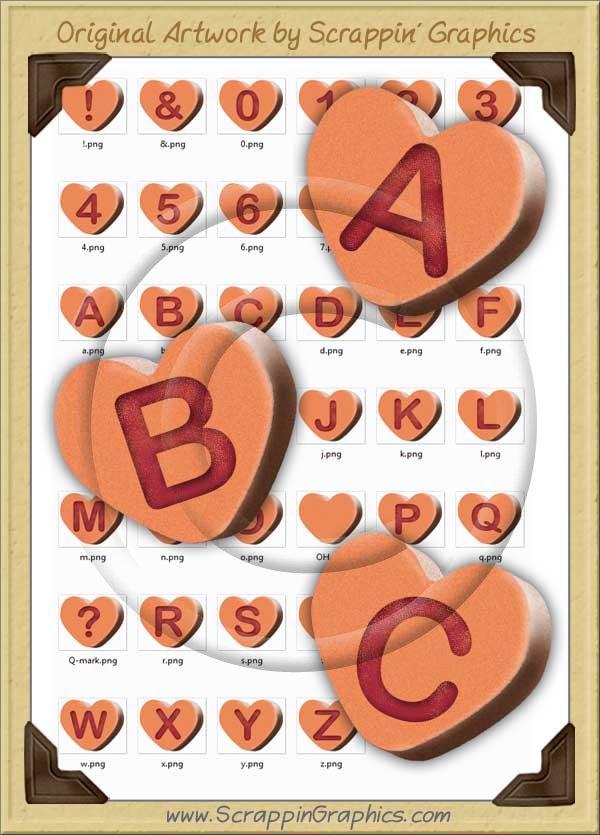 3D Orange Conversation Hearts Letters & Numbers Clip Art Graphics - Click Image to Close