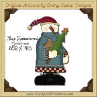 Blue Sweater Snowman Single Graphics Clip Art Download