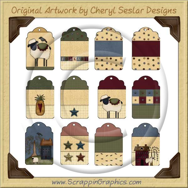Pretty Folk Art Tags Collection Printable Craft Download - Click Image to Close