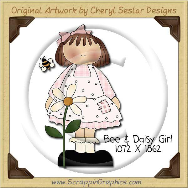 Bee & Daisy Girl Single Clip Art Graphic Download - Click Image to Close